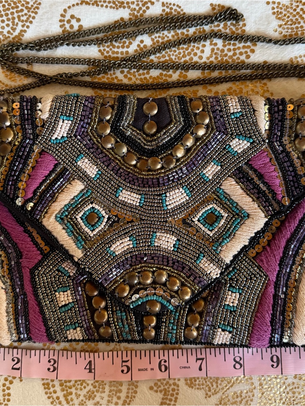 Midnight Mosaic Embellished Beaded Boho Crossbody Clutch - Picture 6 of 6